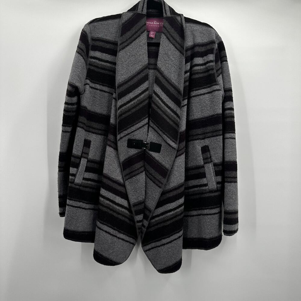 Savile Row‎ Coat Womens Large Wool Blend Stripe Wrap Belted Warm Jacket